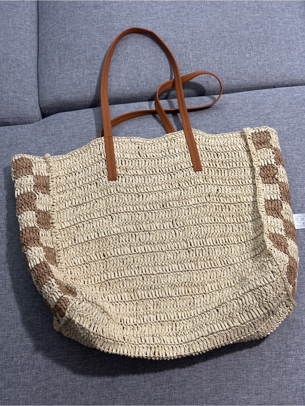 Woven Straw Tote Bag with Brown Trim - Versatile Beach & Everyday Tote